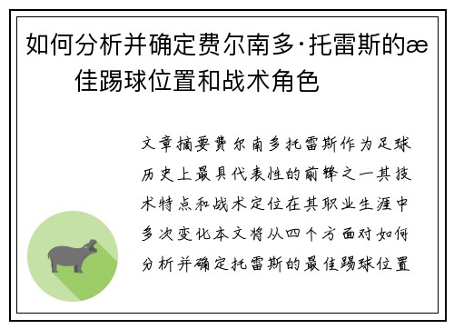 如何分析并确定费尔南多·托雷斯的最佳踢球位置和战术角色
